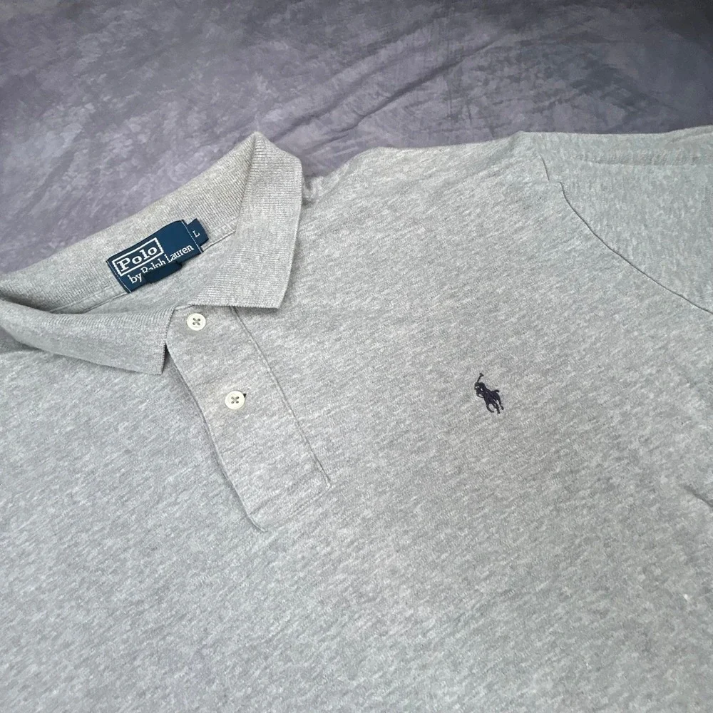 Polo Ralph Lauren Mens Large Gray Short Sleeve Polo Shirt Y2K Relaxed Fit 0806